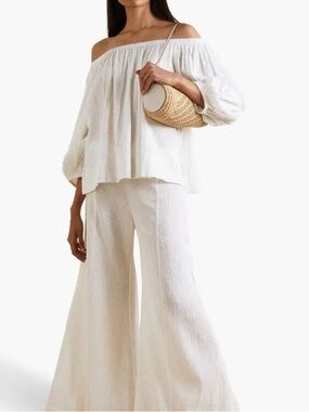 Suzie Kondi White Off-the-Shoulder Gauze Top